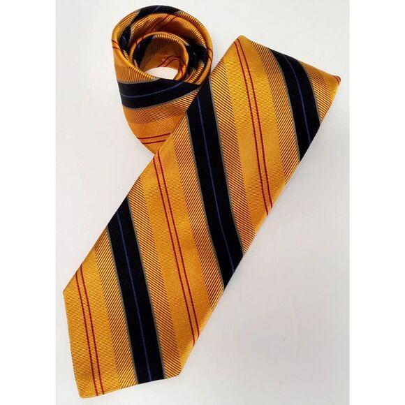 Robert Talbott Necktie Best of Class USA 100% Silk Gold/Blk/Burg Diagonal Stripe - Picture 1 of 11